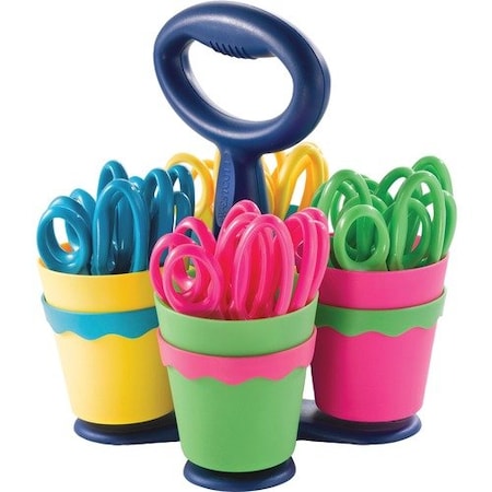 Acme United SCISSOR CADDY WITH KIDSft SCISSORS, 5in LONG, 2in CUT LENGTH, ASSORTED STRAIGHT HANDLES, 24/SET ACM14756